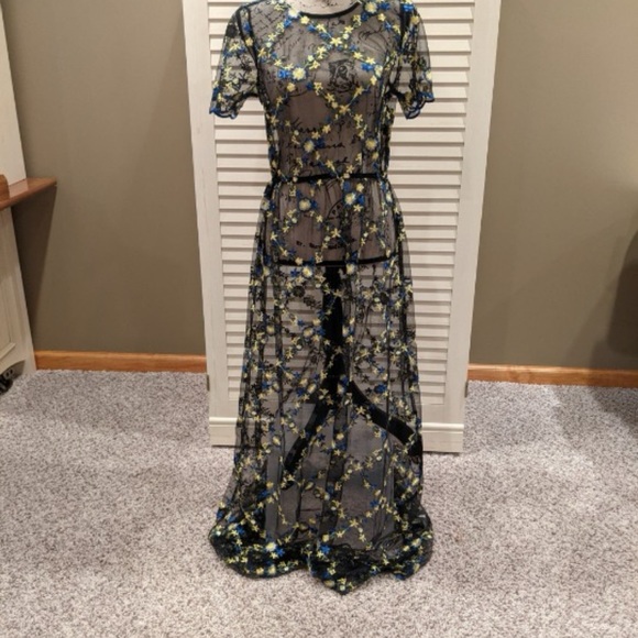 LuLaRoe Dresses & Skirts - LuLaRoe Black Sheer Maxi Dress with Blue and Yellow Floral Design